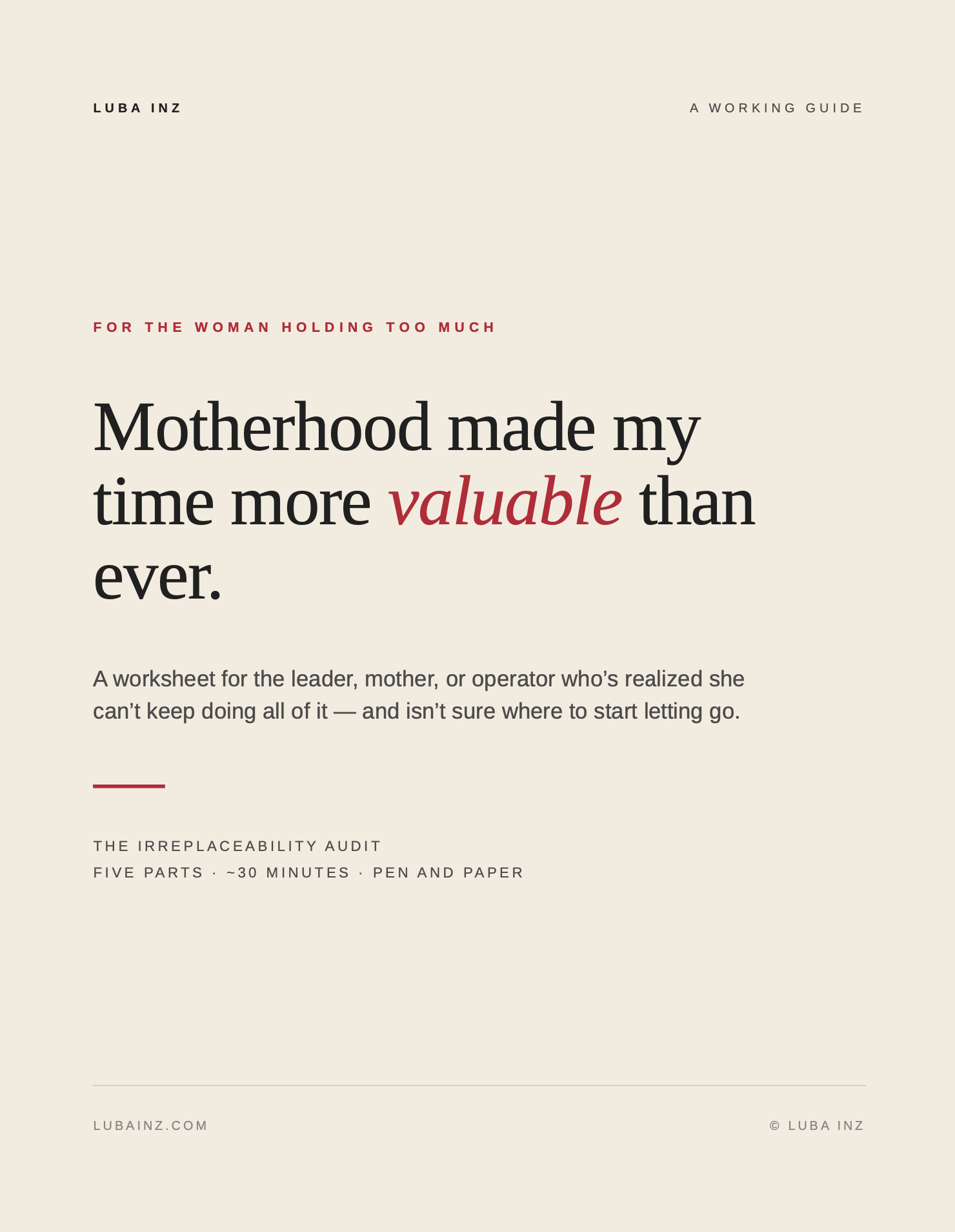 The Irreplaceability Audit cover — Motherhood made my time more valuable than ever
