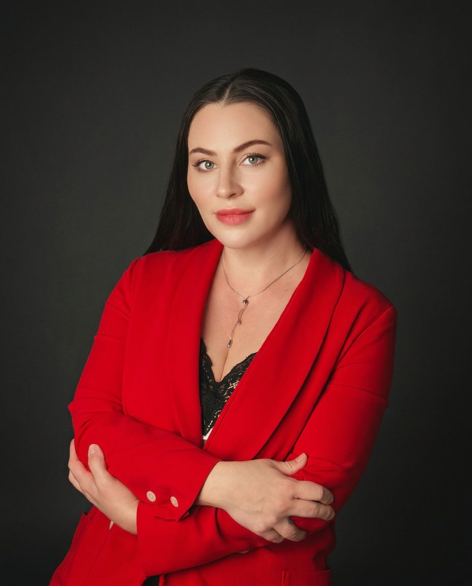 Luba Inz portrait, red blazer